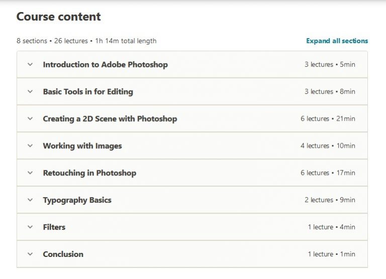 Adobe Photoshop Course The Complete Guide (Step by Step) Online Course content